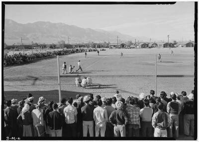 Baseball game, Manzanar, 1943