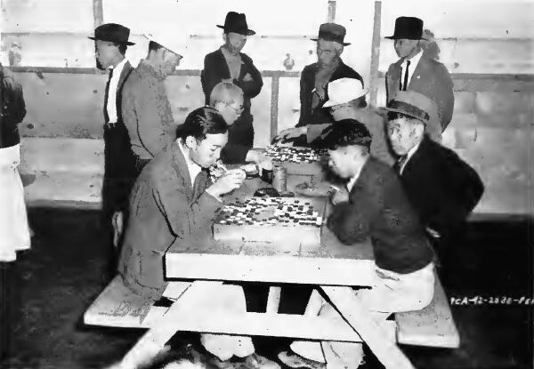 "Go," a Japanese type of chess or checkers, being played at Santa Anita (California) Assembly Center
