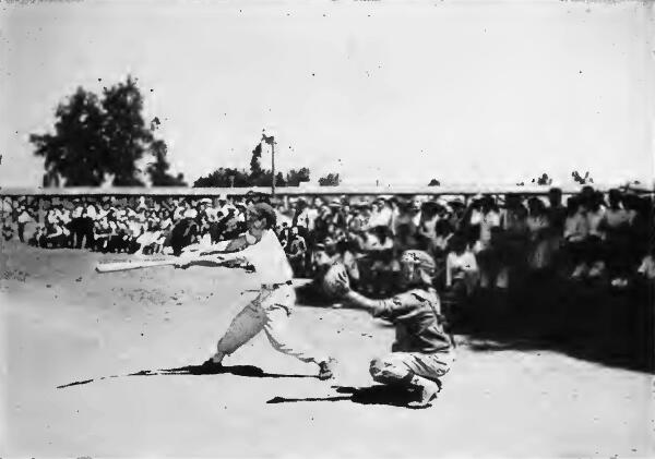 Action in a baseball game at Portland (Oregon) Assembly Center