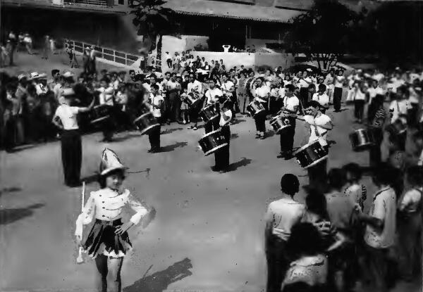 Boy Scout drum and bugle corps at Santa Anita (California) Assembly Center