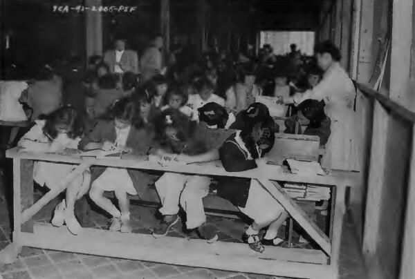 A class in the lower grades at Santa Anita (California) Assembly Center