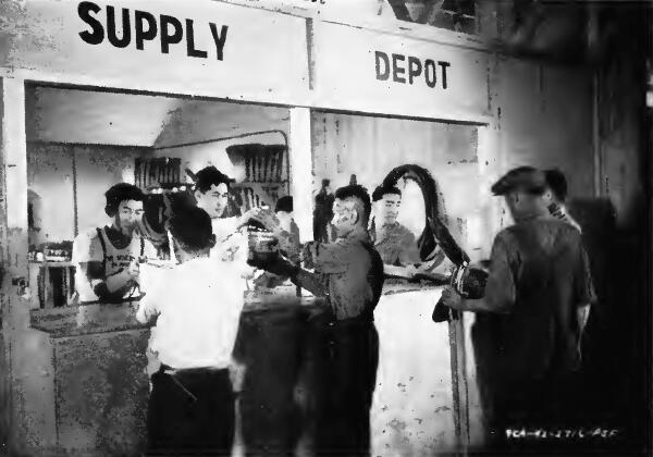 Evacuees receiving tools and supplies at the Supply Depot at Portland (Oregon) Assembly Center