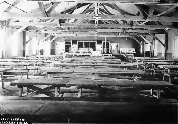 Typical mess hall in a Relocation Center hospital unit is completed by Army Engineers