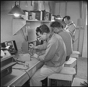 Radio repair shop, Minidoka, 1942