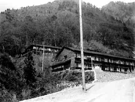 Looking uphill at the barracks