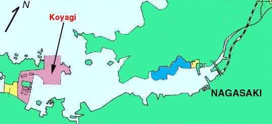 Map of Nagasaki Koyagi POW Camp location